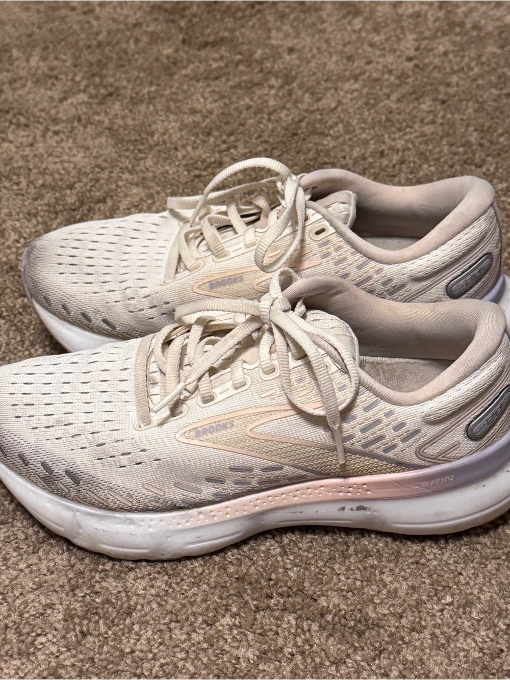 Brooks Glycerin 20 Shoes Womens 8 White Athletic Running Sneakers Lace Up Logo